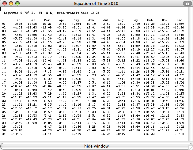 equation of time
        table